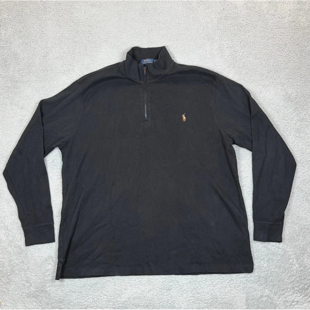 Polo Ralph Lauren Estate Rib Quarter Zip Pullover Black Cotton Mens XLT Tall